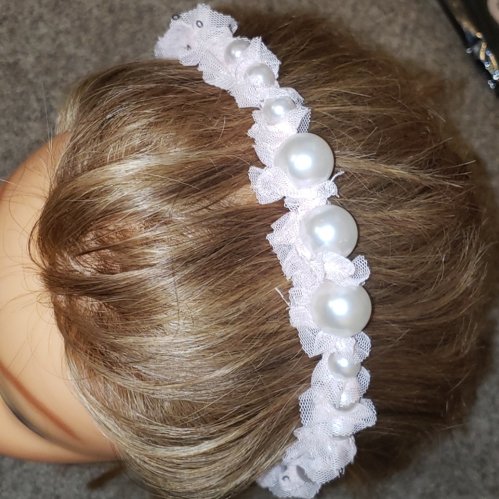 Headband with Pearls and Pink Tulle